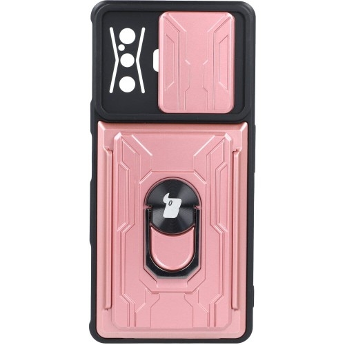 Image of Etui Bizon Case Camshield Card Slot Ring do Xiaomi Poco F4 GT, jasnoróżowe