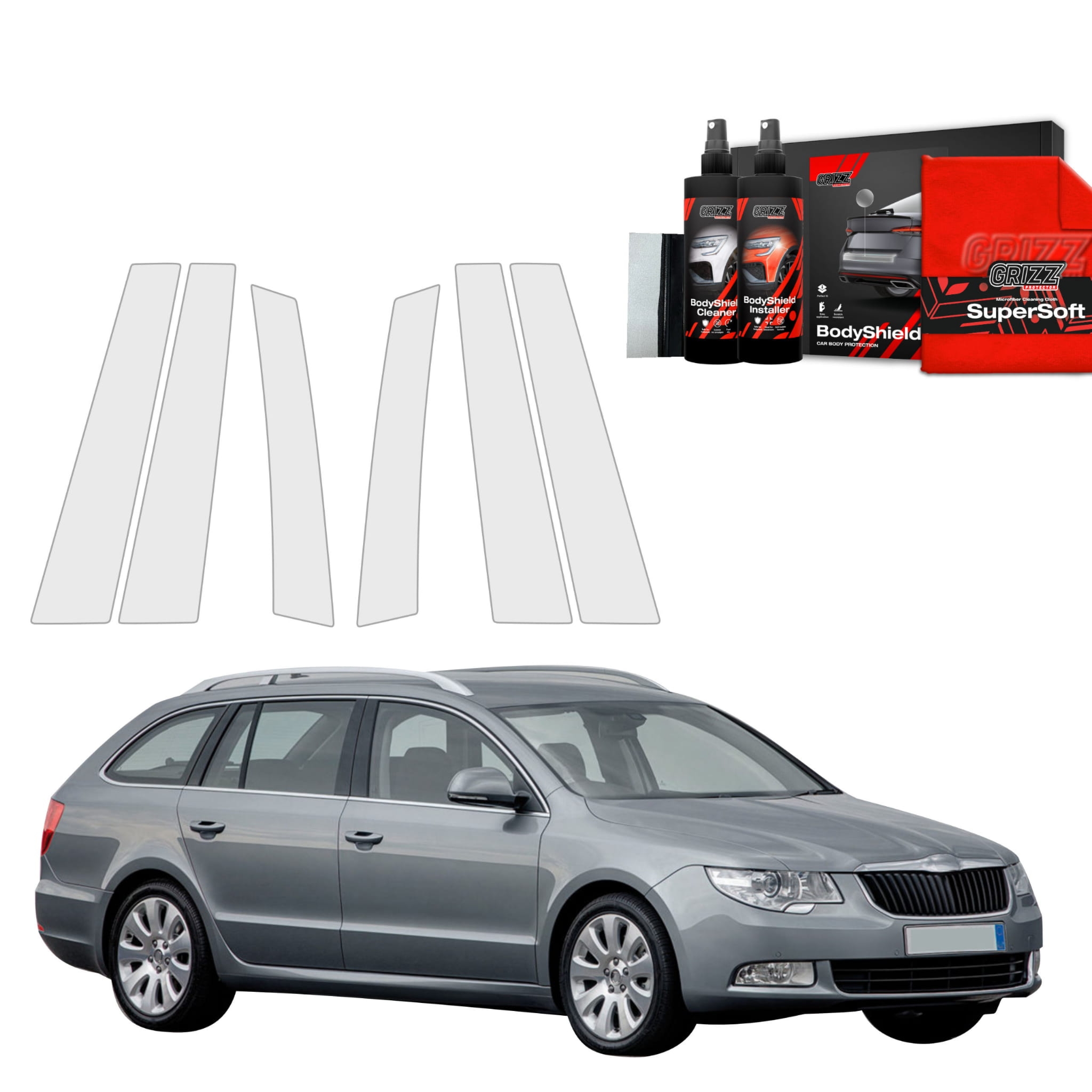 6w1 Folia ochronna na słupki Grizz Protector do Skoda Superb 2 Kombi (2009-2013)