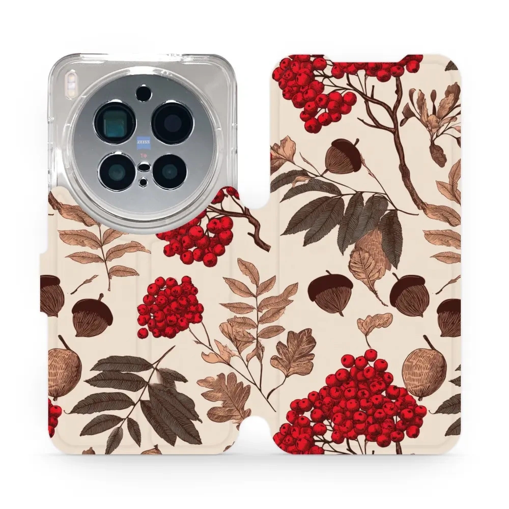 Etui z klapką do Vivo X300 Pro, Mobiwear Book, jarzębina na ecru