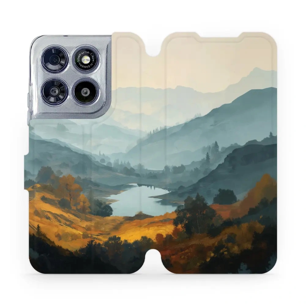 Etui z klapką do Motorola Moto G67 5G, Mobiwear Book, jezioro w dolinie