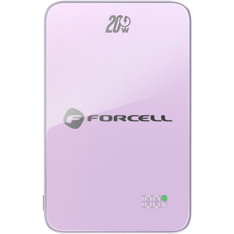 Powerbank indukcyjny Qi do MagSafe 15W, Forcell SuperSlim F5K8, 5000mAh, USB-C 20W PD, fioletowy