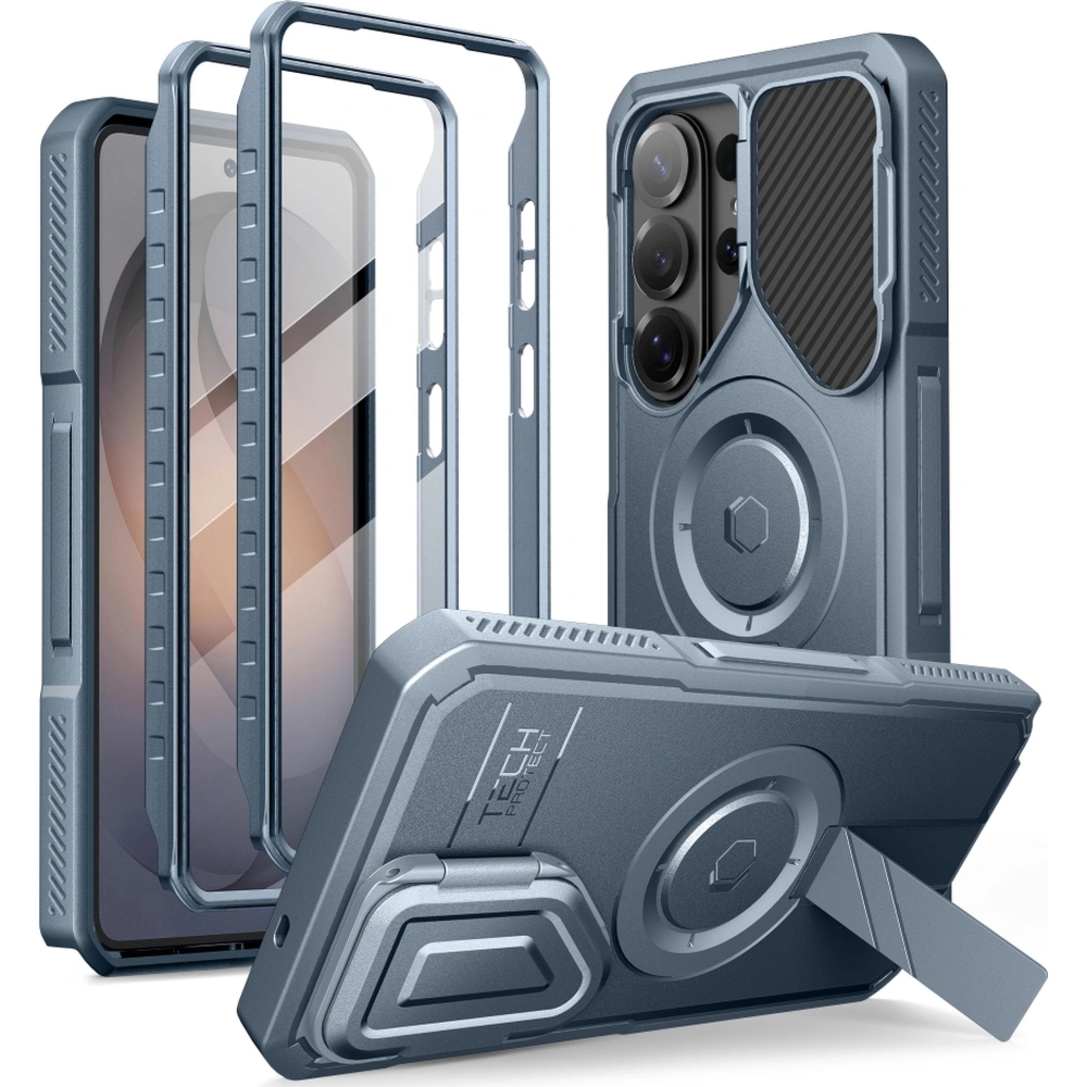 Etui z osłoną aparatu Tech-Protect Kevlar MagSafe 2-set do Galaxy S26 Ultra z dwoma ramkami, niebieskie