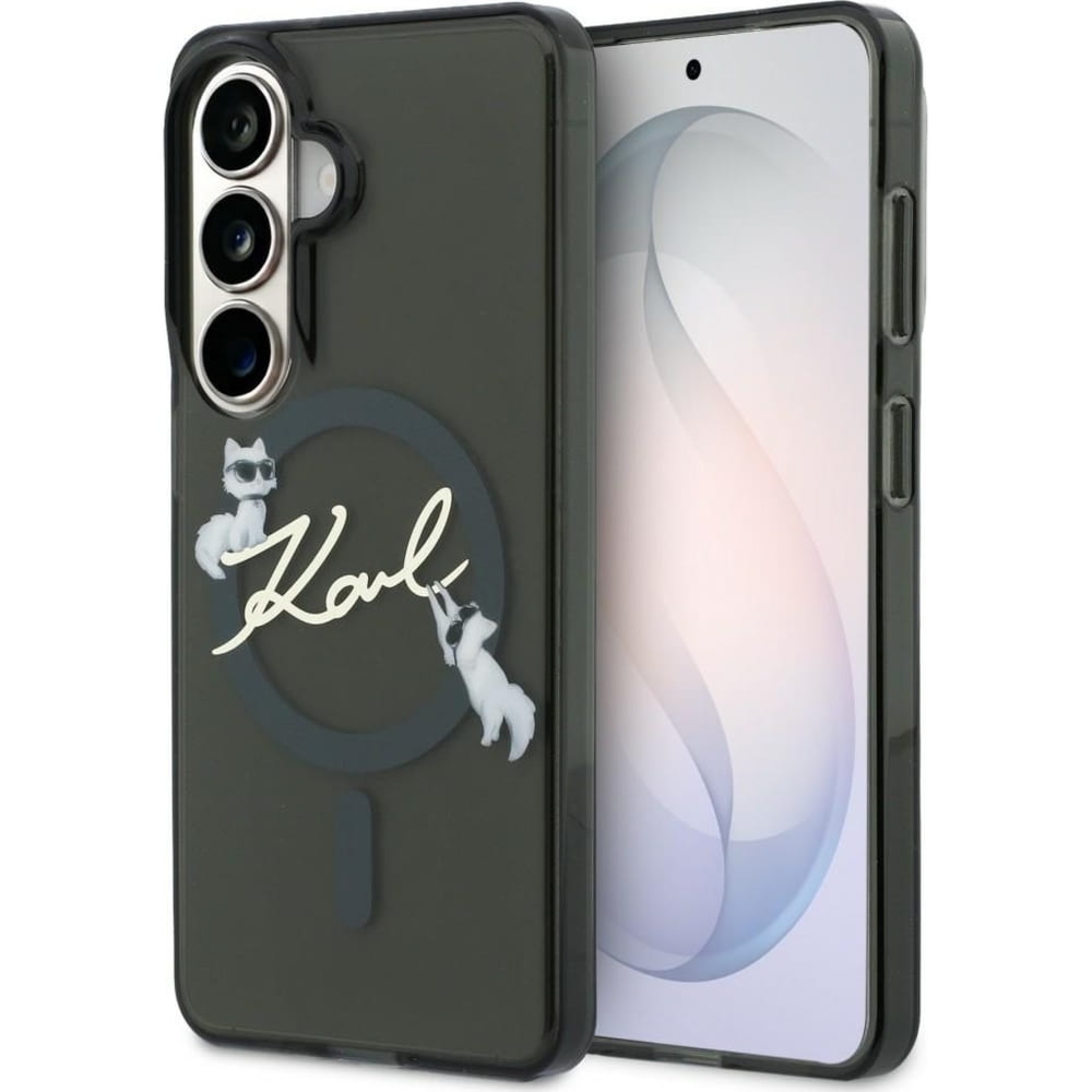 Etui Karl Lagerfeld IML Print MagSafe Karl Script do Galaxy S26, przydymione z kotką Choupette