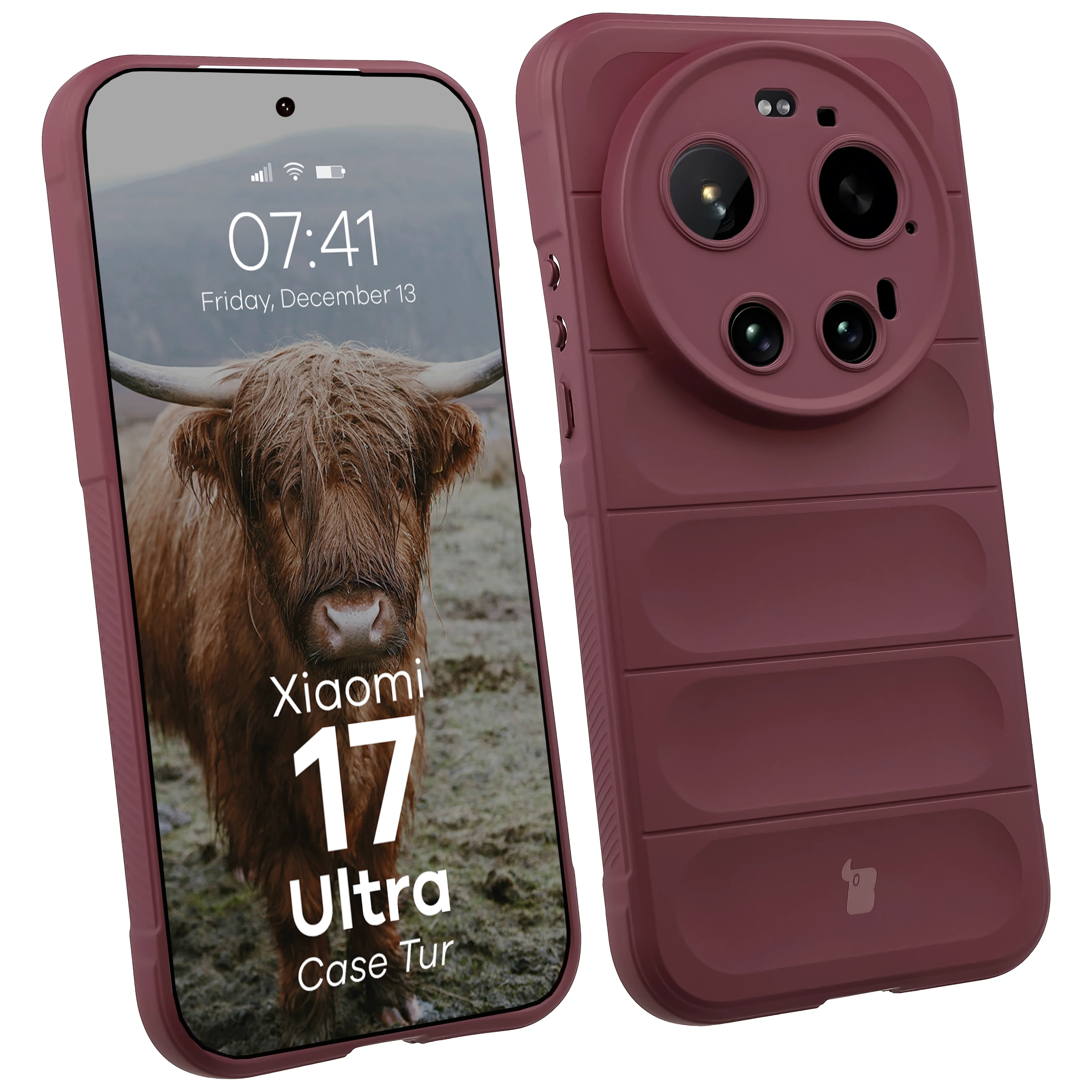 Pancerne etui Bizon Case Tur do Xiaomi 17 Ultra, burgundowe