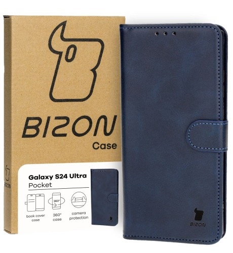 Image of Etui z klapką Bizon Case Pocket do Galaxy S24 Ultra, granatowe