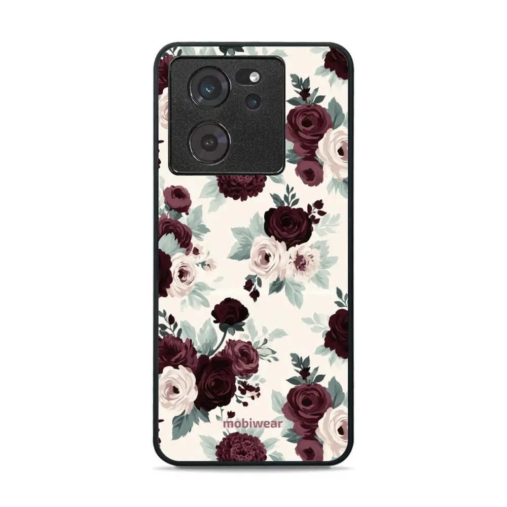 Etui ochronne do Xiaomi 13T Pro, Mobiwear Glossy Case, róże z szałwią na kremie
