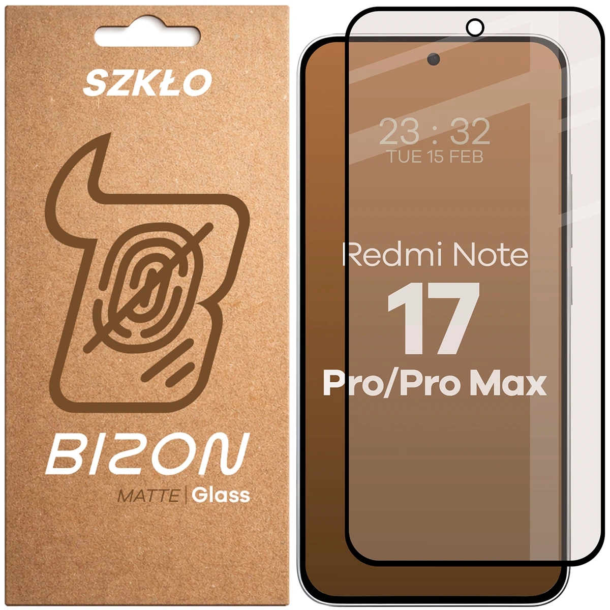 Matowe szkło hartowane Bizon Glass Matte do Xiaomi Redmi Note 17 Pro 5G / Pro Max 5G, czarna ramka