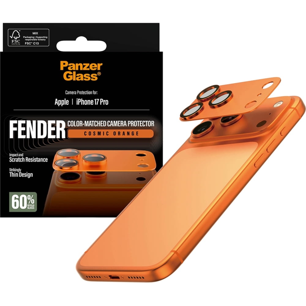 OUTLET: Szkło hartowane na aparat PanzerGlass Fender Camera Protector do iPhone 17 Pro, pomarańczowe