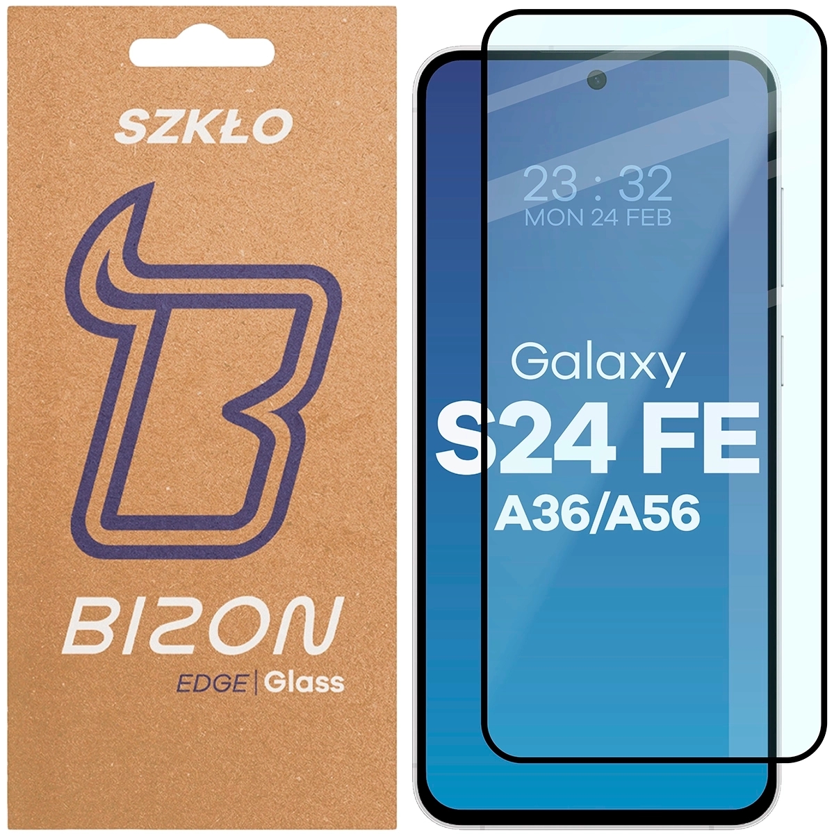 Image of Szkło hartowane Bizon Glass Edge 2 do Galaxy S24 FE 5G / A36 5G / A56 5G, czarna ramka