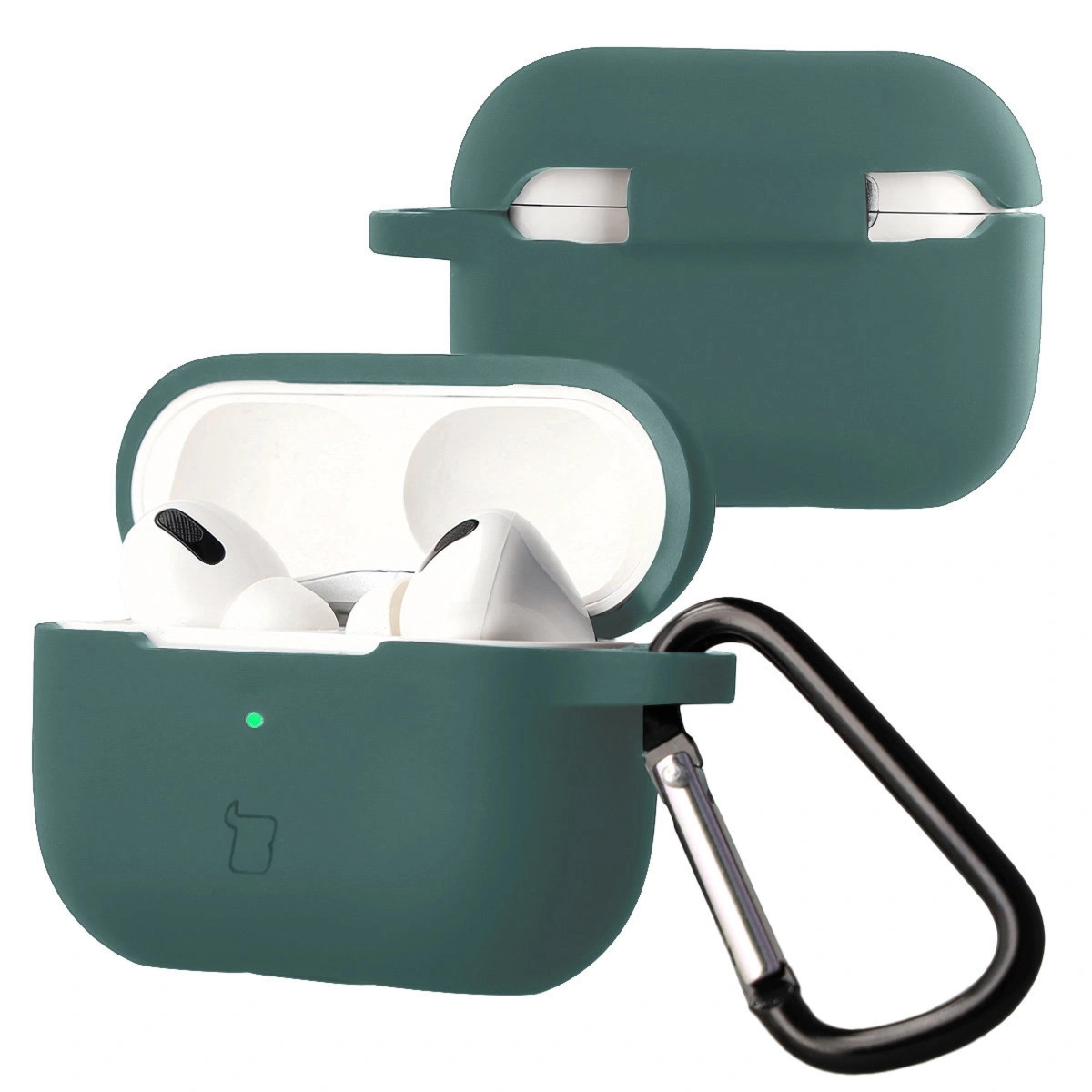 Silikonowe etui z karabińczykiem Bizon Case Headphone Silicone do Airpods Pro 2, ciemnozielone