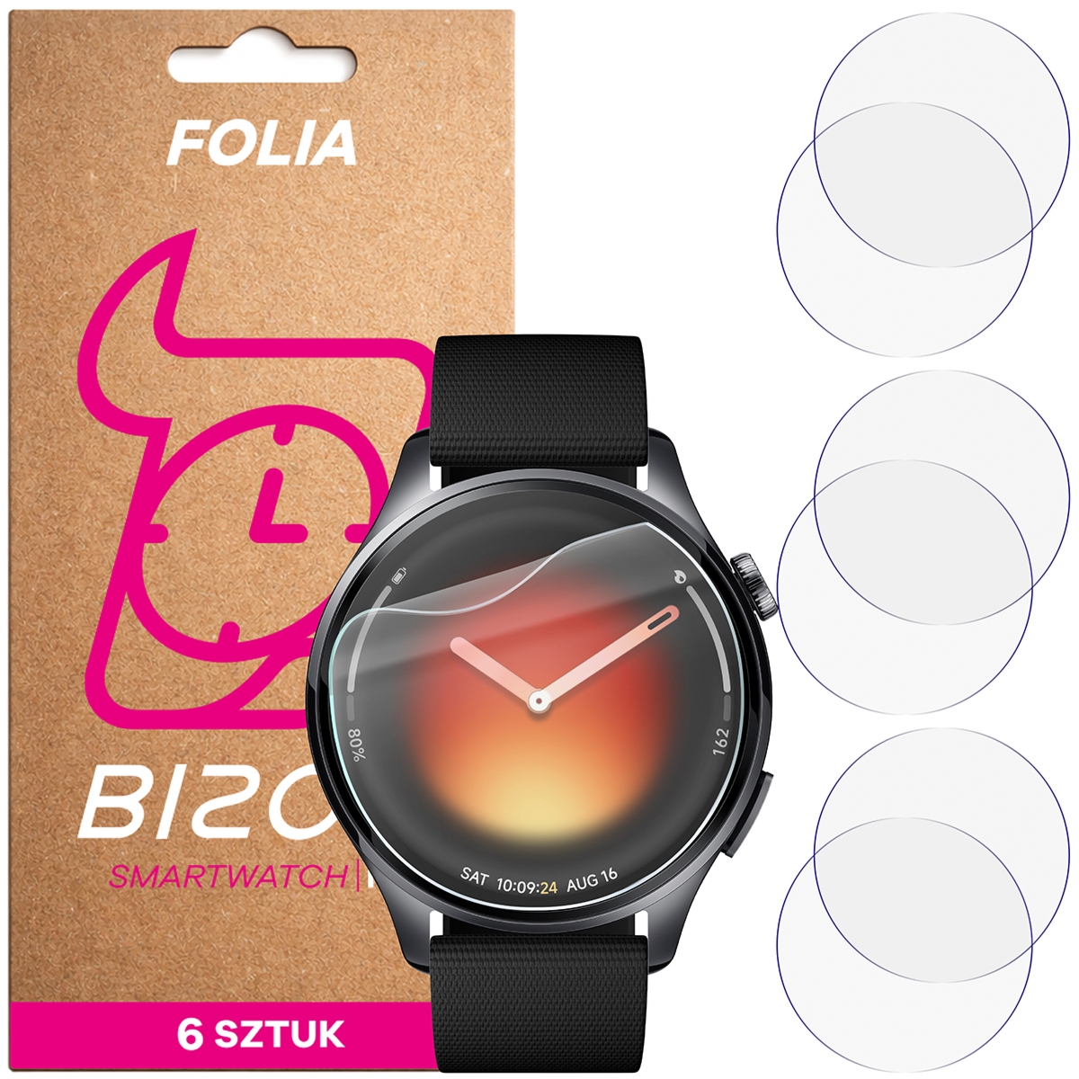 Folia ochronna na ekran zegarka Bizon Watch Film HydroFlex do Xiaomi Watch 5, 6 sztuk