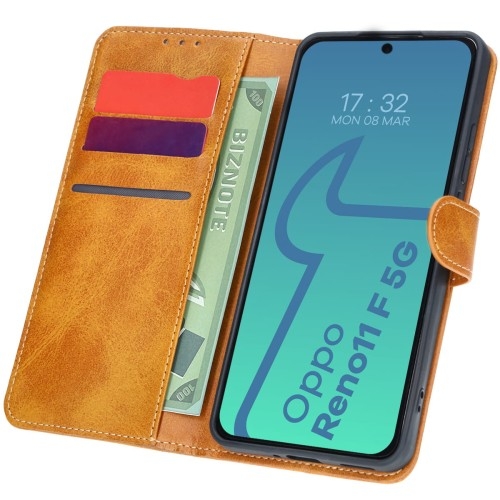 Image of Etui z klapką Bizon Case Pocket do Oppo Reno11 F 5G, brązowe