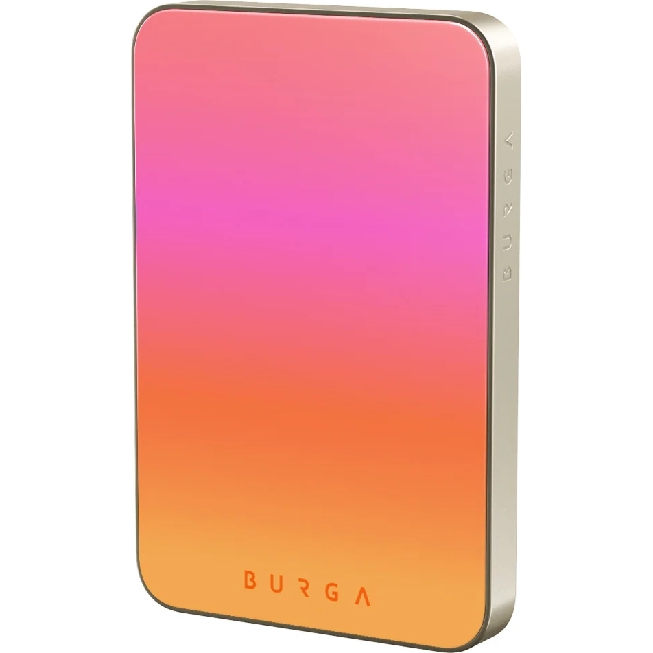 Powerbank indukcyjny Burga Slim Magnetic Sunset Club, magnetyczny do MagSafe, Qi, USB-C, PD, 20W, 5000mAh + kabel USB-C, złoty w różowo-pomarańczowy wzór