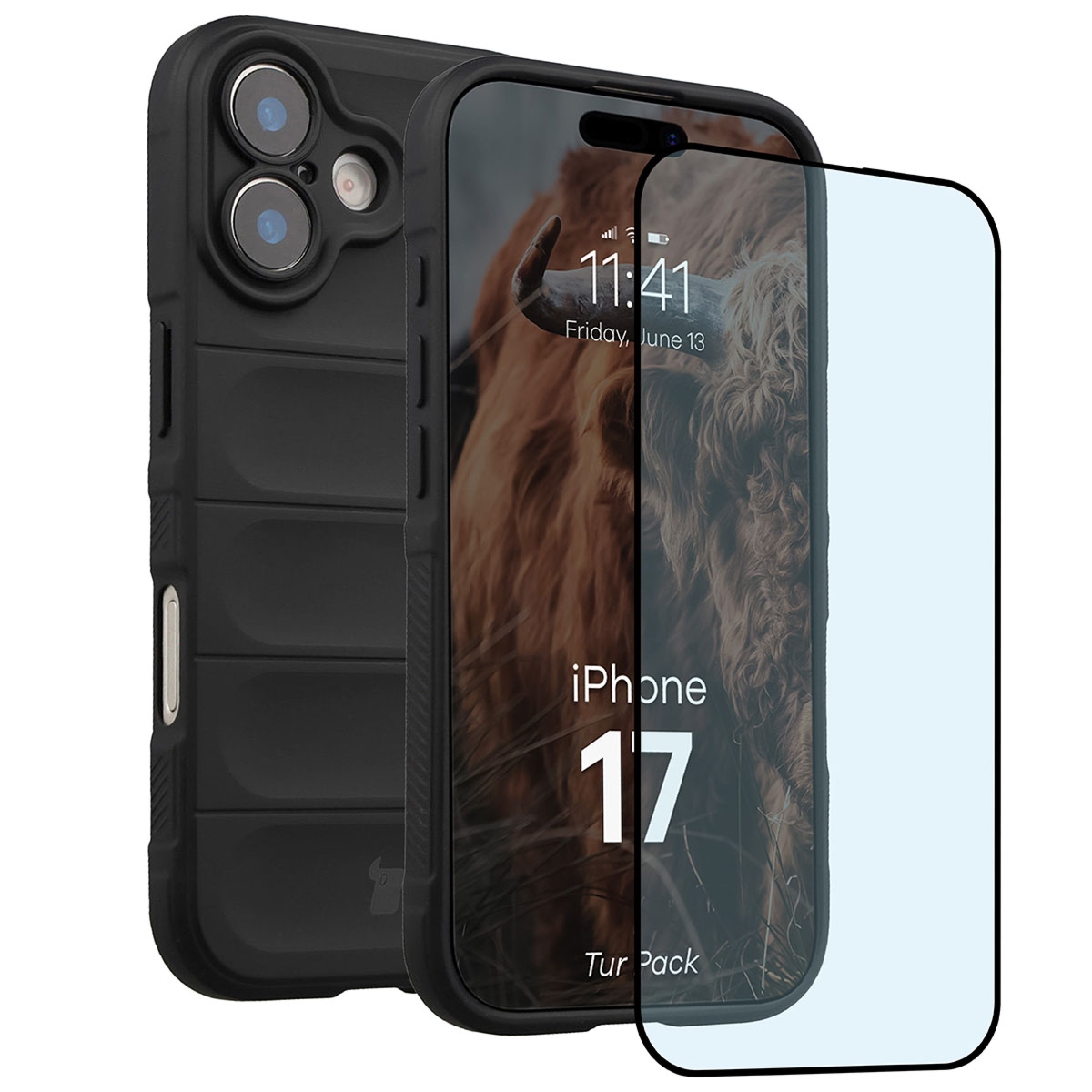 Pancerne etui + szkło hartowane Bizon Tur Pack do iPhone 17, czarne