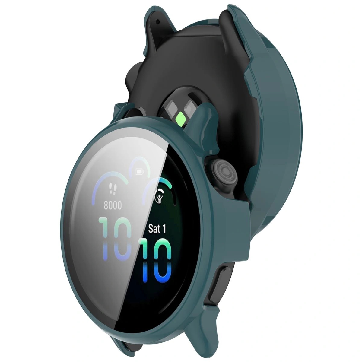 Etui ze szkłem do zegarka Bizon Case Watch Adamo do Garmin Vivoactive 6, zielone