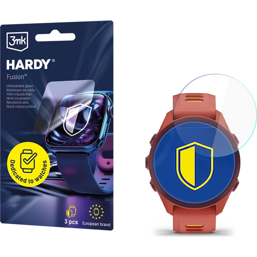 Szkło hybrydowe na smartwatch, 3mk Hardy Fusion do Garmin Forerunner 70 / 170 / 170 Music, 3 sztuki