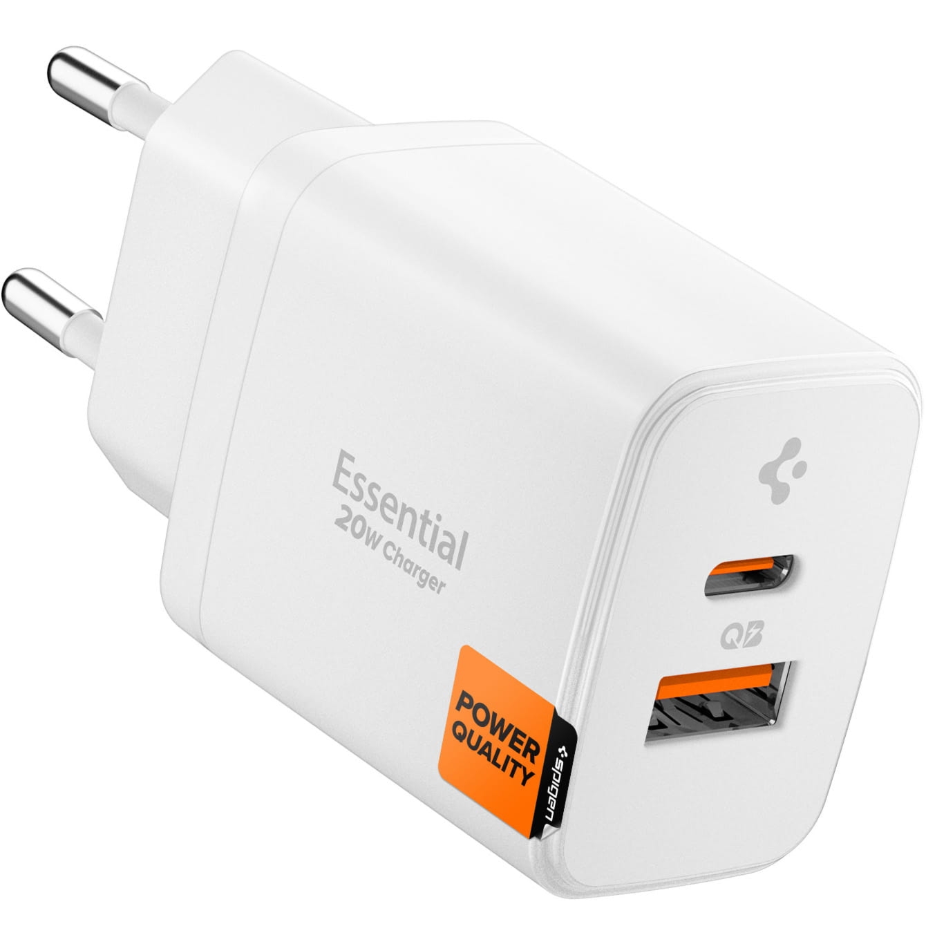 Ładowarka sieciowa GaN Pro USB-A / USB-C 20W, Spigen Essential EE202EU, biała