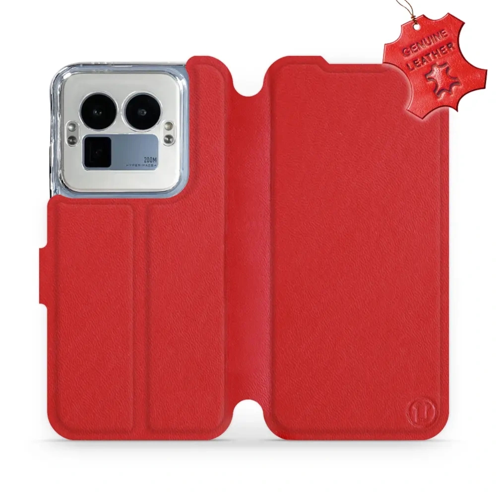 Etui z naturalnej skóry do Realme GT 8 Pro, Mobiwear Leather, czerwone