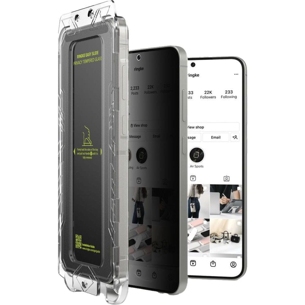 OUTLET: Szkło prywatyzujące na ekran z aplikatorem Ringke Easy Slide 2-Pack Privacy do Samsung Galaxy S25, 2 sztuki
