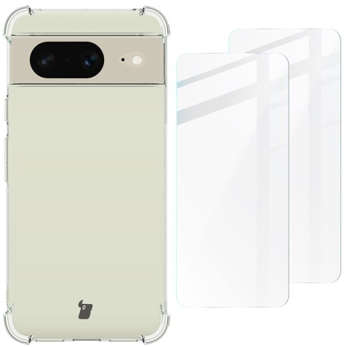 Image of Etui + 2x szkło Bizon Case Clear Pack do Google Pixel 8, przezroczyste