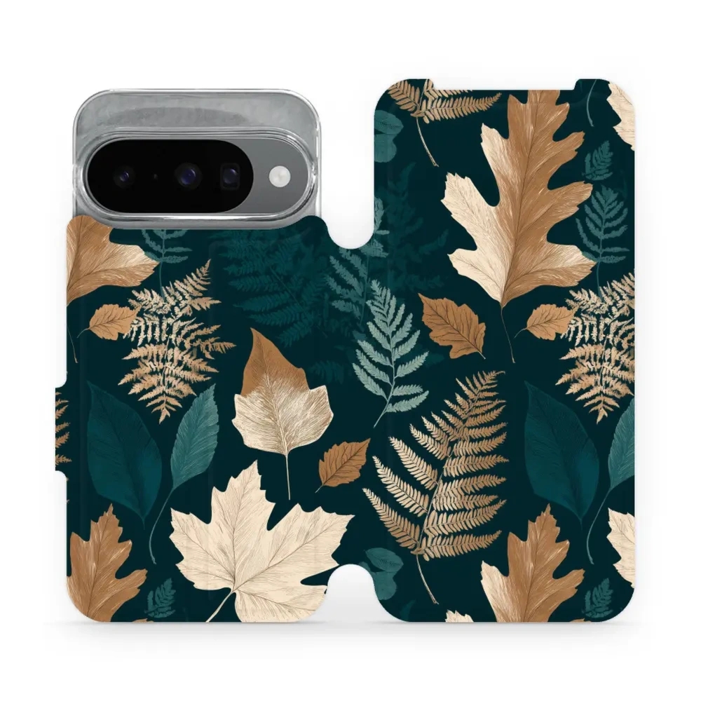 Etui z klapką do Google Pixel 10, Mobiwear Book, zielnik z liści i paproci
