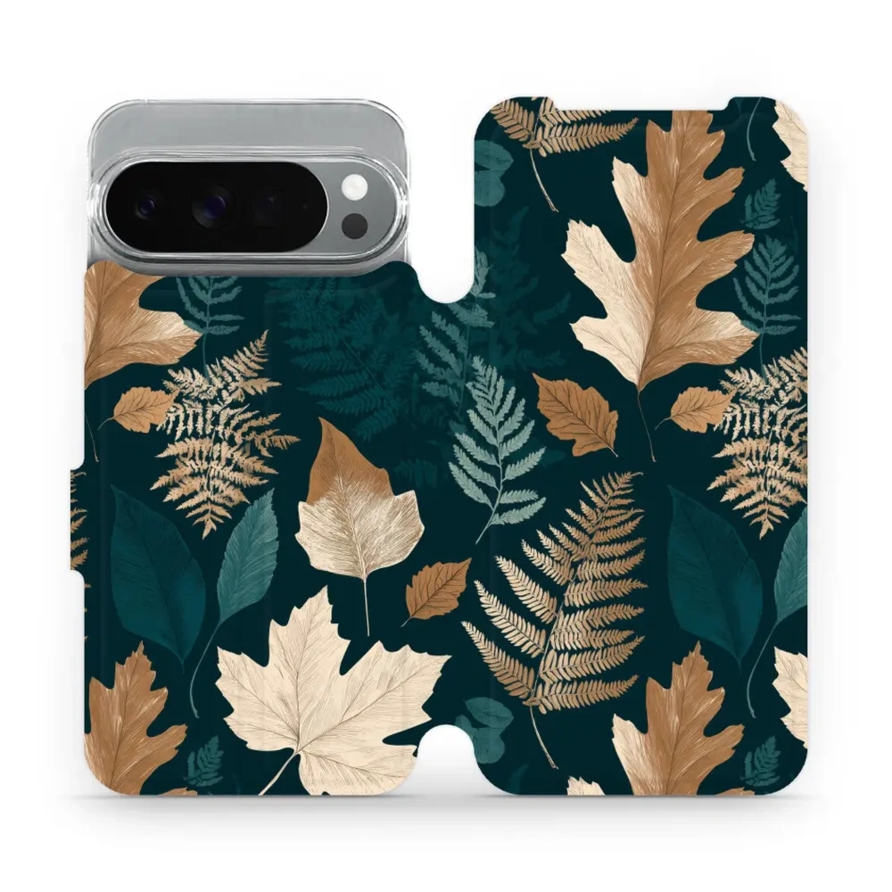 Etui z klapką do Google Pixel 10 Pro XL, Mobiwear Book, zielnik z liści i paproci