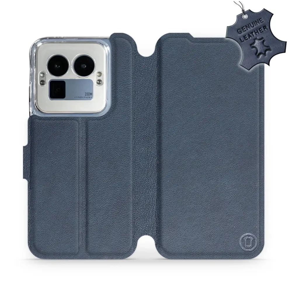 Etui z naturalnej skóry do Realme GT 8 Pro, Mobiwear Leather, granatowe