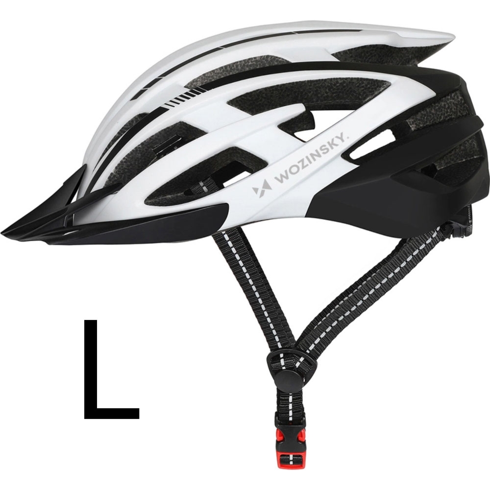 Kask rowerowy MTB Wozinsky HT-28VCB z odpinanym daszkiem i tylną lampką USB 57-62 cm rozmiar L, czarno-biały