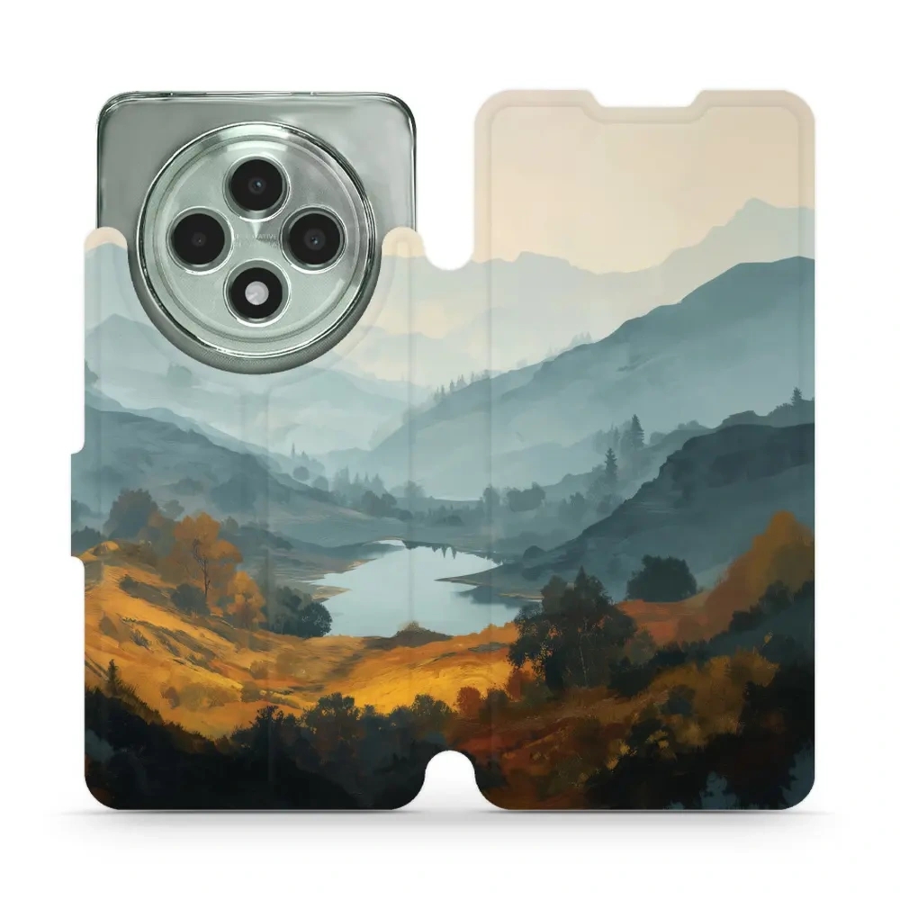 Etui z klapką do OPPO Reno12 F, Mobiwear Book, jezioro w dolinie