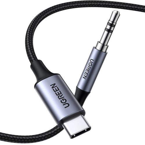 Image of Kabel audio AUX 3,5 mm mini jack - USB Typ C do telefonu / tabletu 1m, czarny