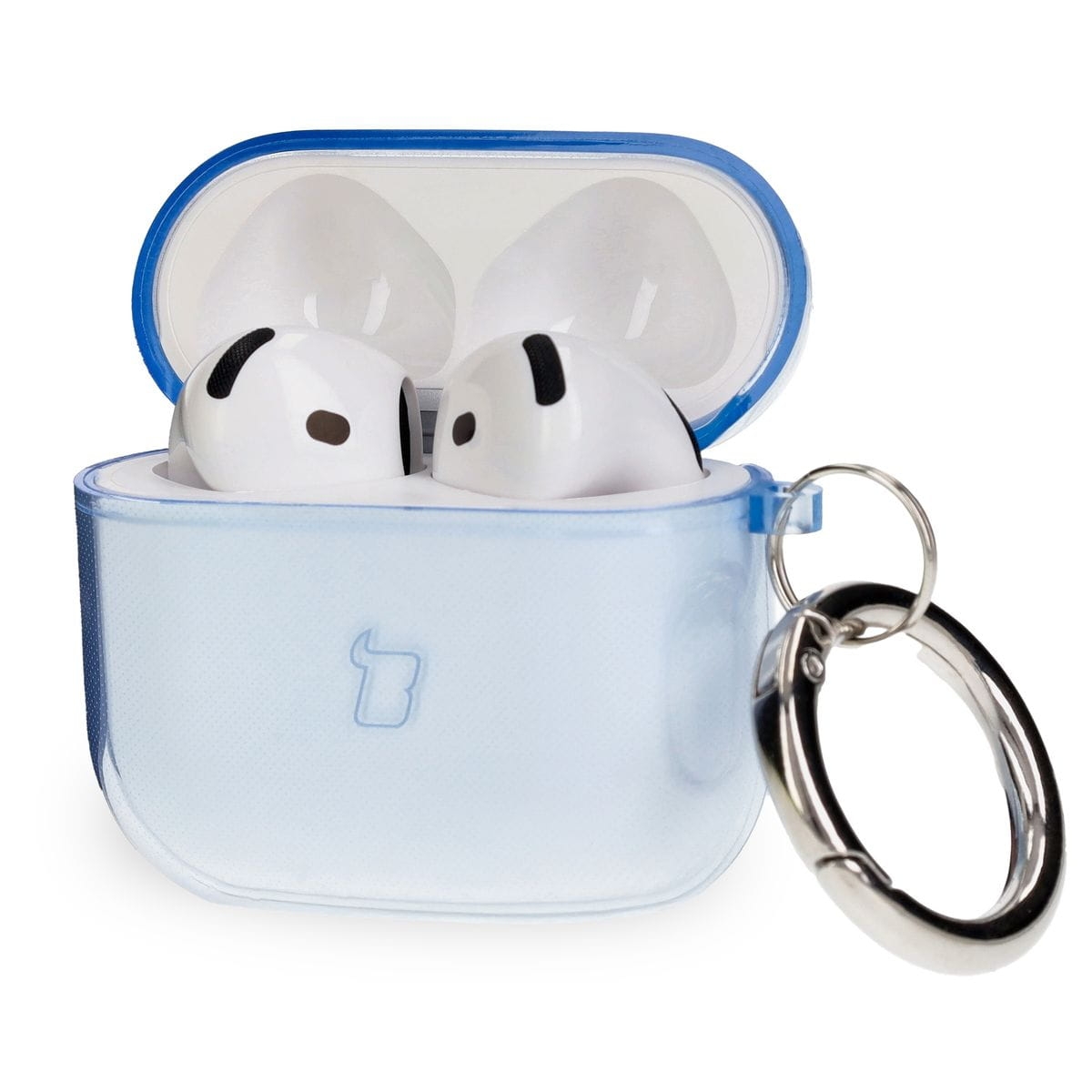 Image of Elastyczne etui z karabińczykiem Bizon Case Headphone Clear do AirPods 4, przeźroczysto-niebieskie