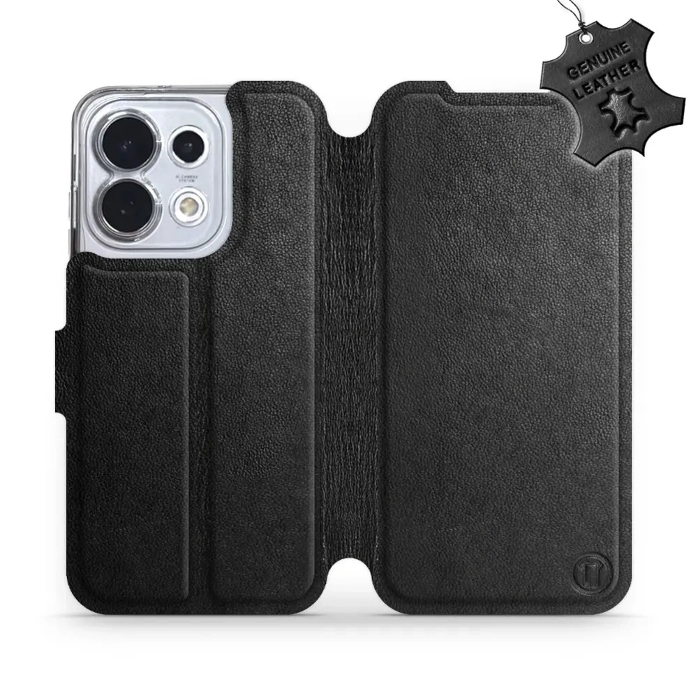 Etui z naturalnej skóry do Oppo Reno16 5G, Mobiwear Leather, czarne