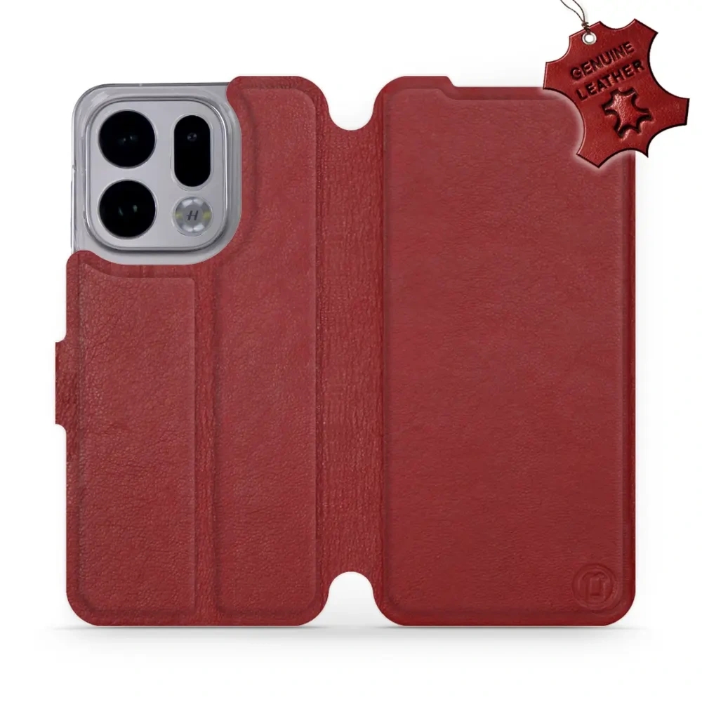 Etui z naturalnej skóry do Oppo Find X9, Mobiwear Leather, ciemno-czerwone