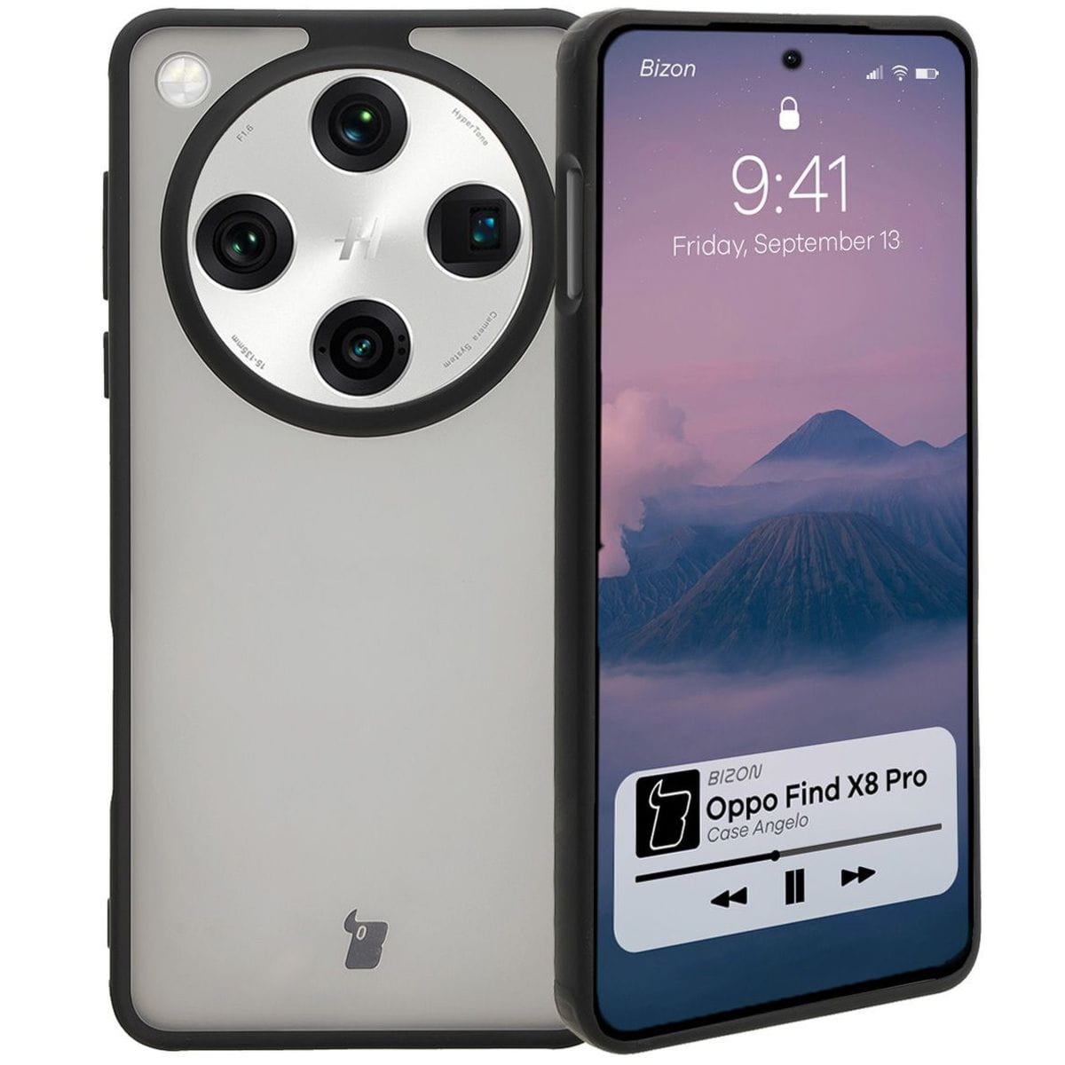 Etui Bizon Case Angelo do Oppo Find X8 Pro, półprzezroczyste z czarną ramką