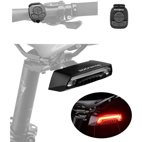 Image of Lampka rowerowa z funkcją wirtualnego korytarza i kierunkowskazów, tylna Rockbros micro USB IPX4, czarna