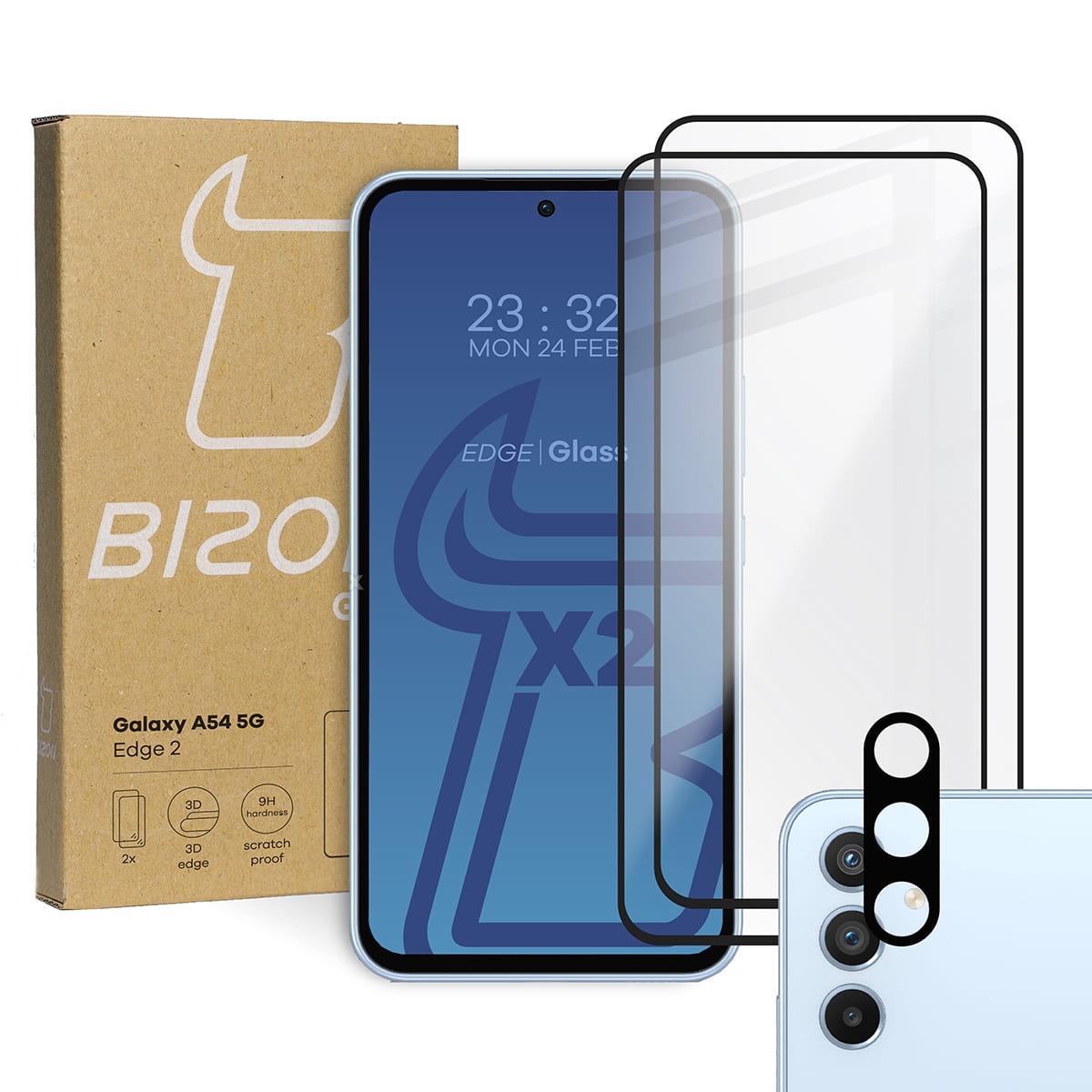 Image of 2x Szkło + szybka na aparat Bizon Edge 2 Pack do Galaxy A54 5G
