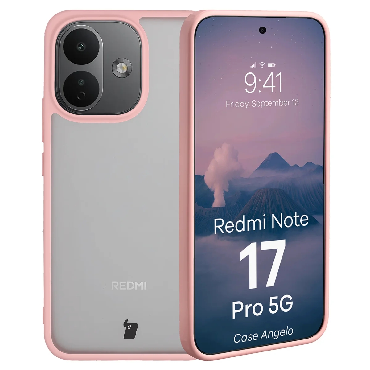 Etui Bizon Case Angelo do Xiaomi Redmi Note 17 Pro 5G, półprzezroczyste z jasnoróżową ramką
