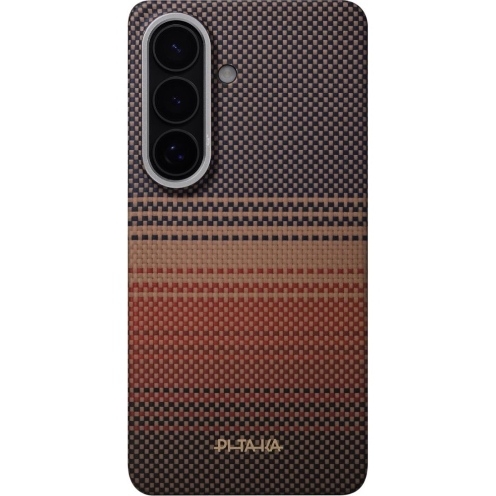 Etui aramidowe z programowalnymi przyciskami Pitaka Edge Case do Galaxy S26, do MagSafe, Aaron Button, brązowo-czarne