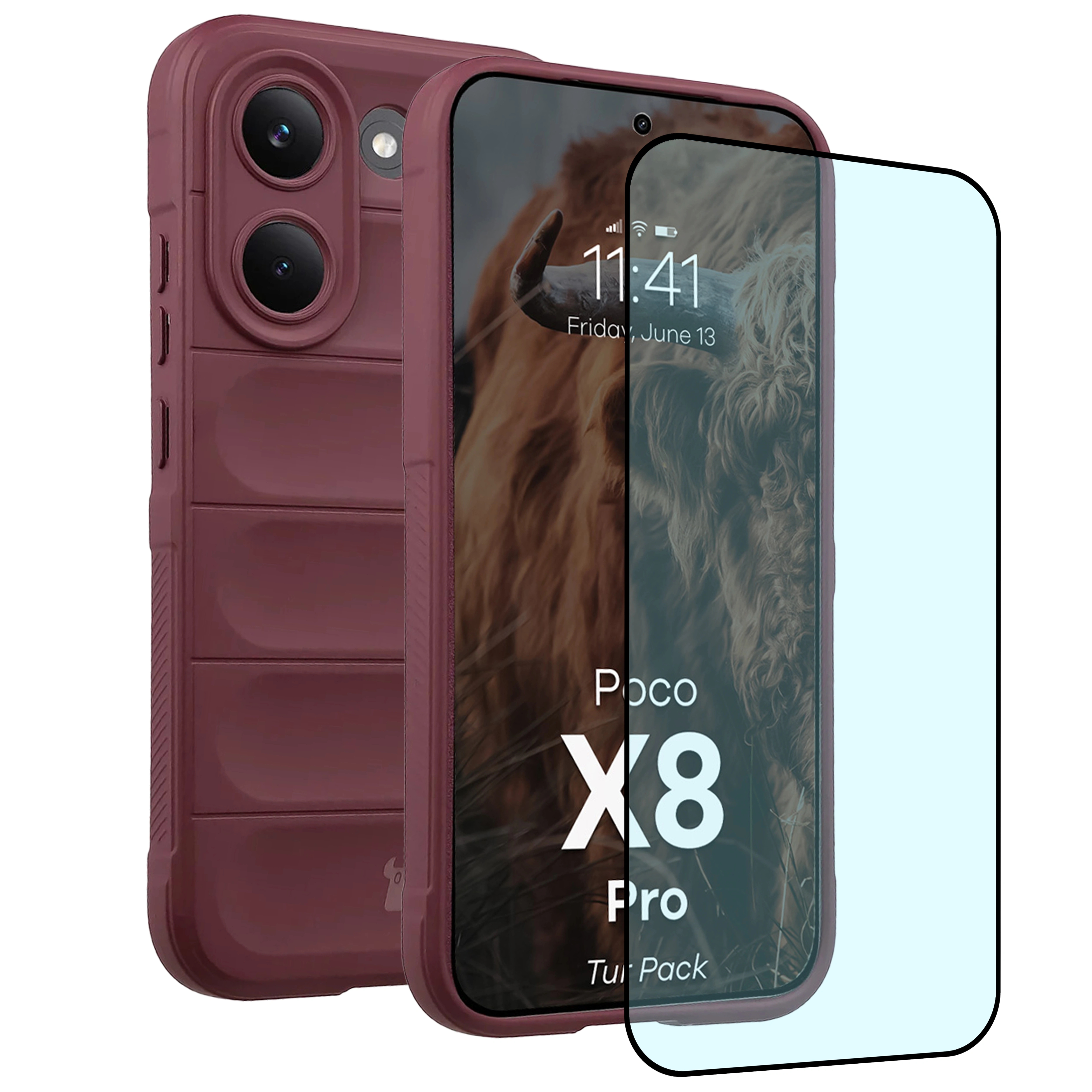Pancerne etui + szkło hartowane Bizon Tur Pack do Xiaomi POCO X8 Pro, burgundowe