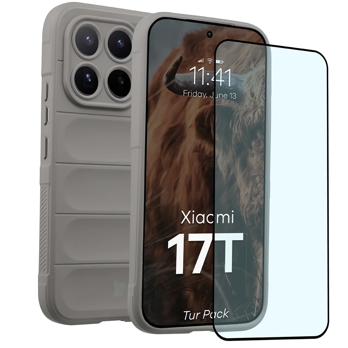 Pancerne etui + szkło hartowane Bizon Tur Pack do Xiaomi 17T, jasnoszare