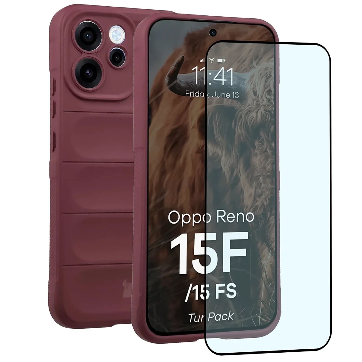 Pancerne etui + szkło hartowane Bizon Tur Pack do Oppo Reno 15 F / FS, burgundowe