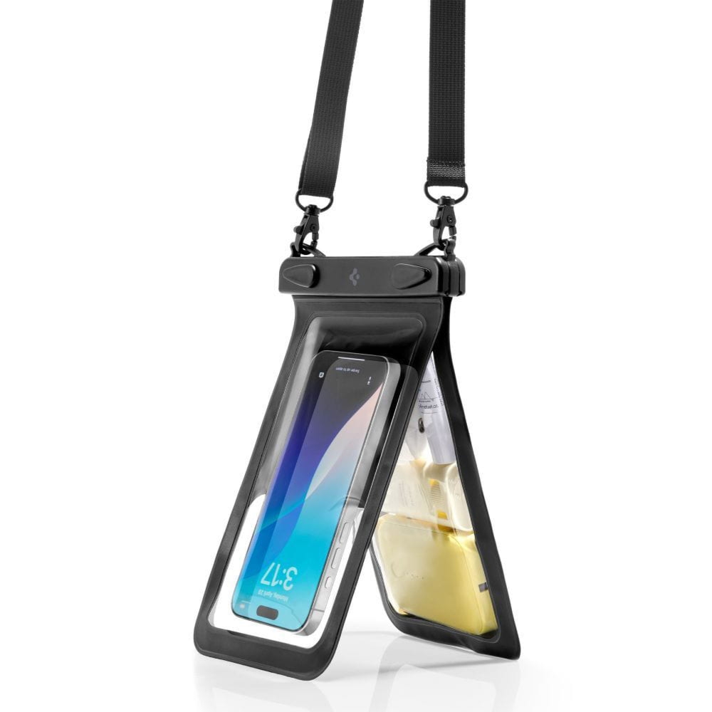 OUTLET: Etui wodoszczelne Spigen A603 Universal Waterproof Case IPX8, z oddzielną kieszenią na przedmioty, czarno-matowe