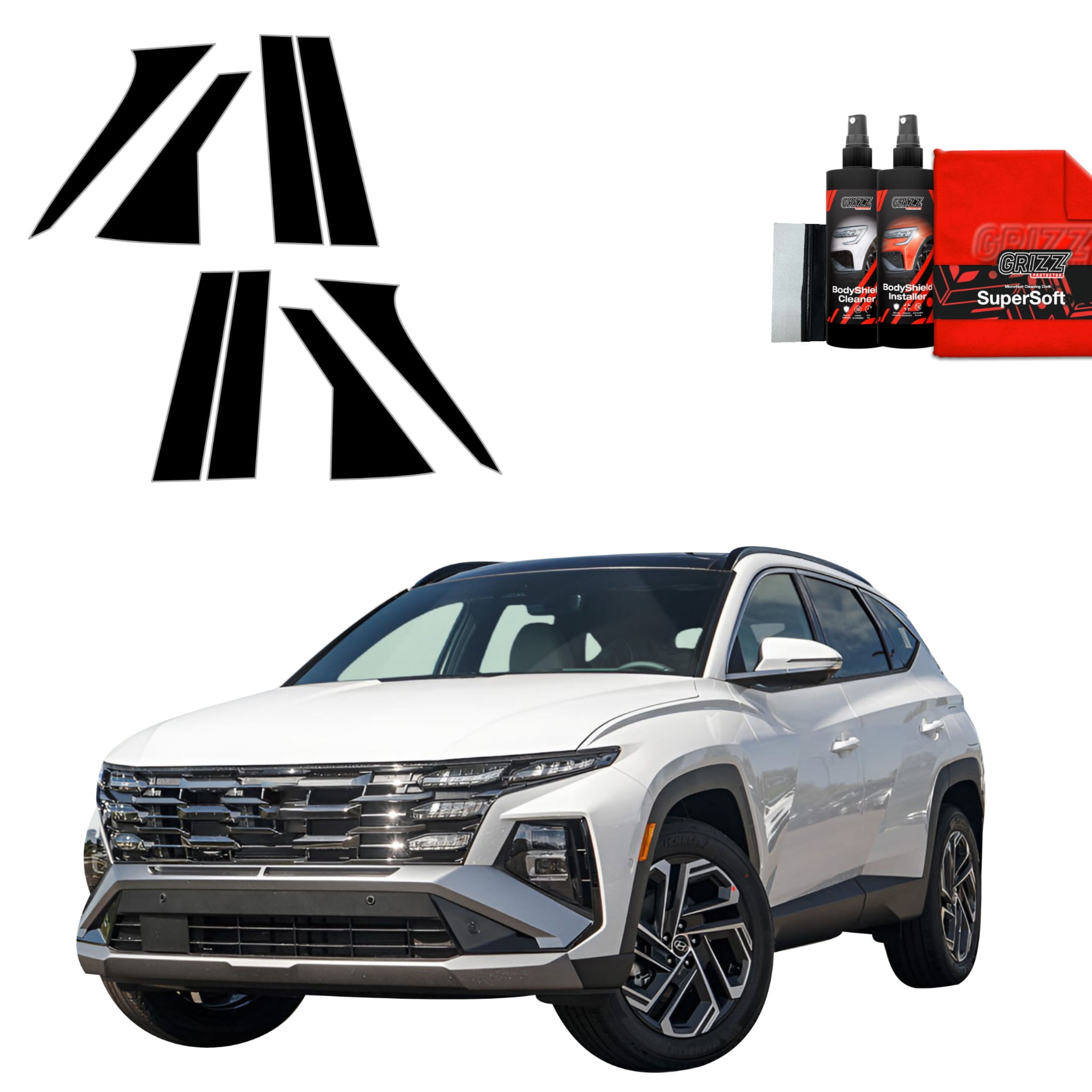 8w1 Czarna folia Grizz Protector na słupki do Hyundai Tucson Facelift (2024-2026)