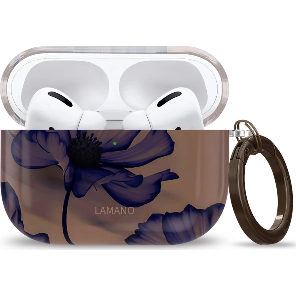 Etui Tech-Protect Lamano do Apple AirPods Pro 3, brązowe z granatowymi kwiatami