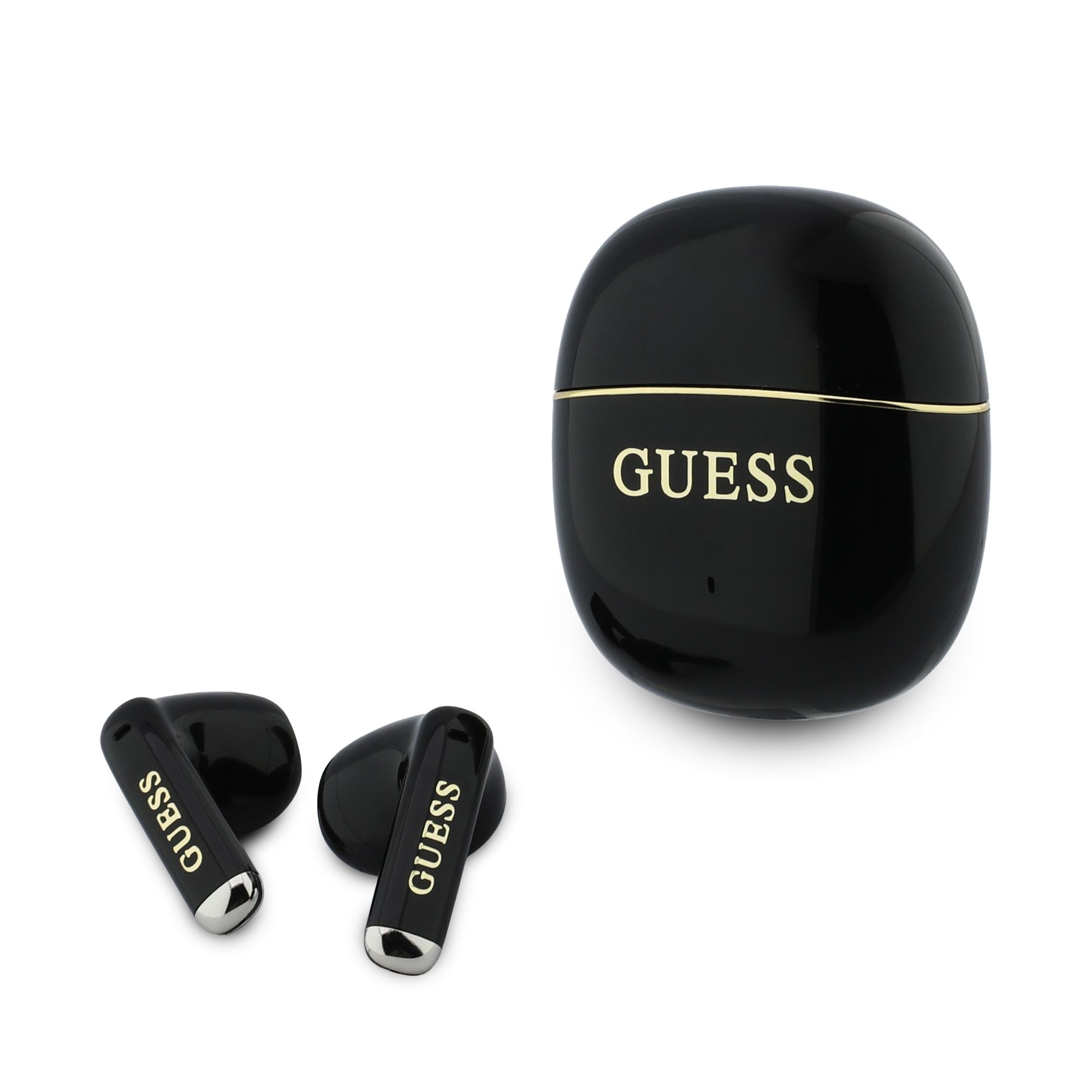 Bezprzewodowe słuchawki dokanałowe Guess Glossy Gold Line Classic Bluetooth 5.4, czarne