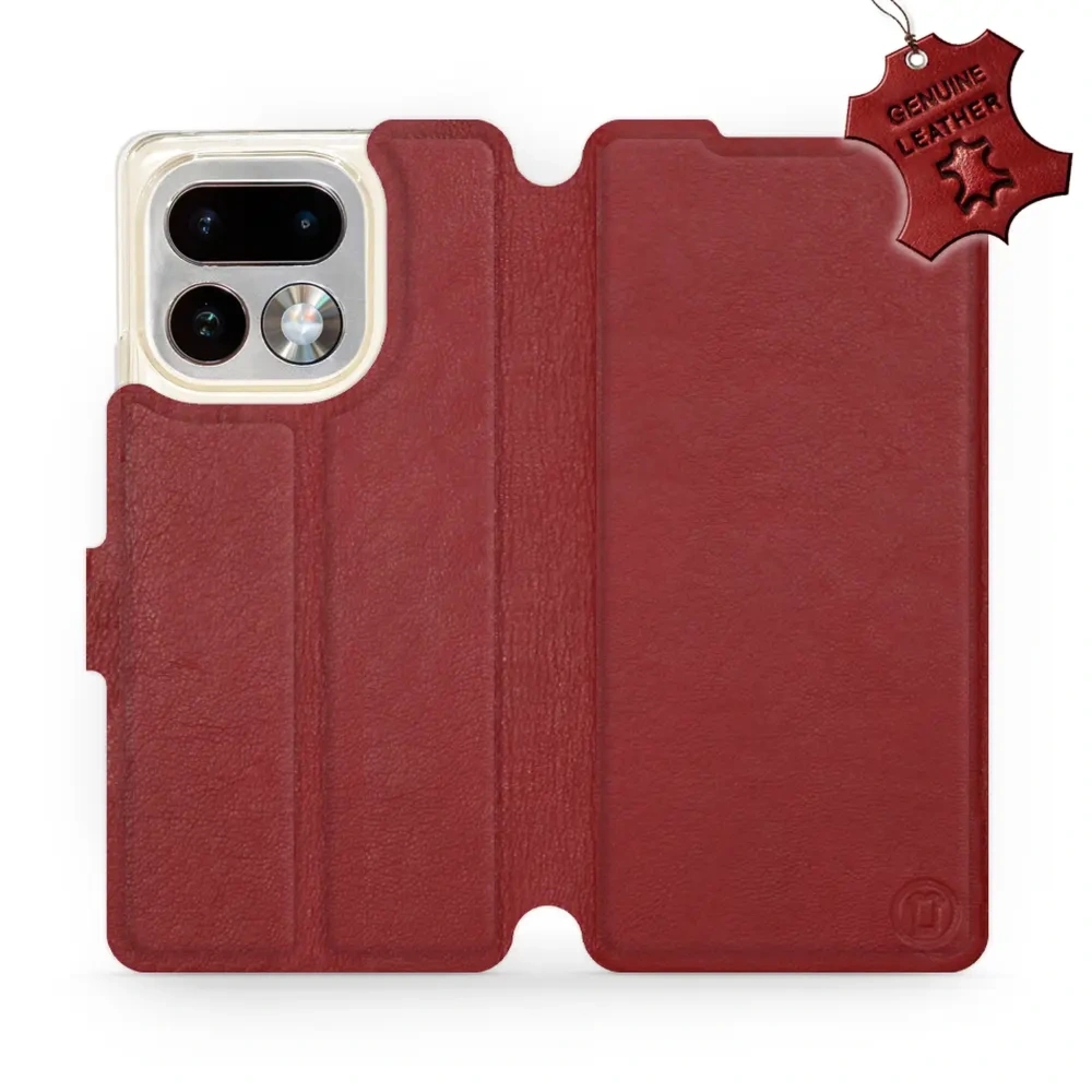 Etui z naturalnej skóry do Realme 16 Pro Plus 5G, Mobiwear Leather, ciemno-czerwone