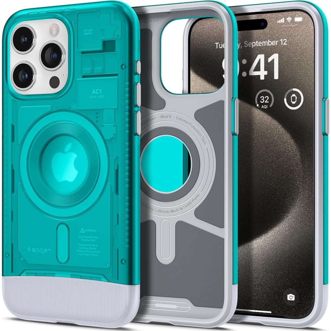Image of Etui Spigen Classic C1 Mag MagSafe do iPhone 15 Pro Max, turkusowe