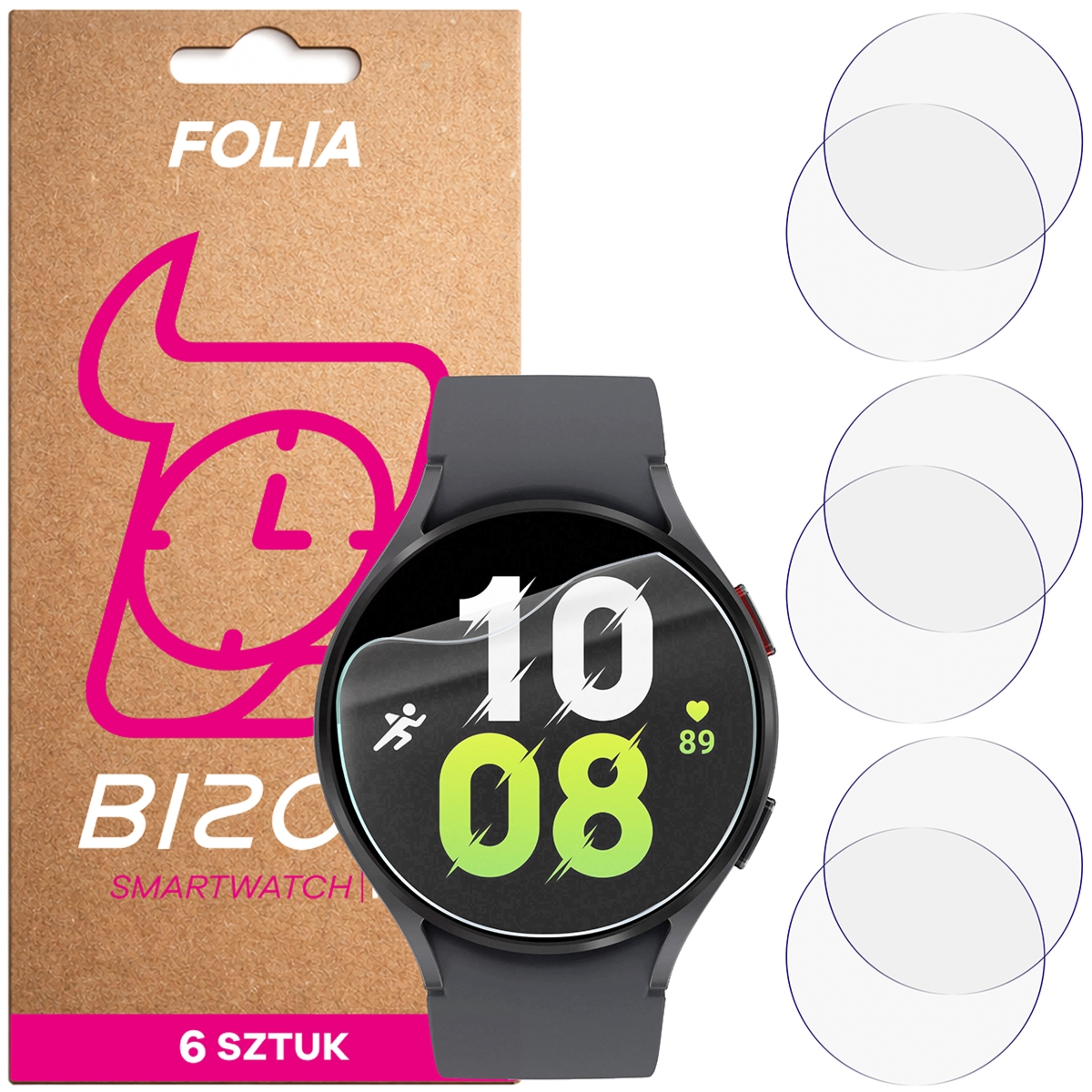 Folia ochronna na ekran zegarka Bizon Watch Film HydroFlex do Galaxy Watch 5 44mm, 6 sztuk