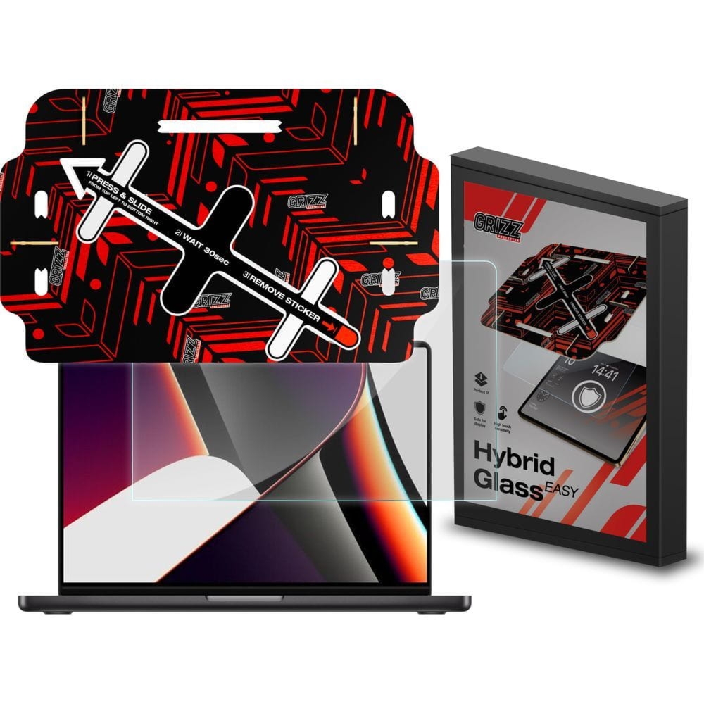 Szkło hybrydowe na ekran Grizz HybridGlass Easy do MacBook Pro 16″ M4 2024 z ramką aplikacyjną