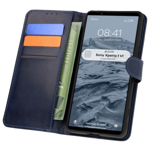 Image of Etui z klapką Bizon Case Pocket do Sony Xperia 1 VI, granatowe